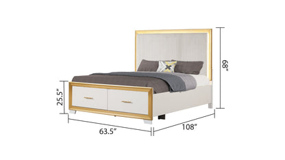 Contemporary Queen Tufted Bed - White Wood Frame for Bedroom