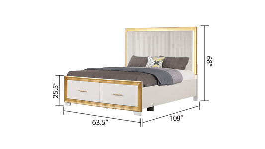 Contemporary Queen Tufted Bed - White Wood Frame for Bedroom