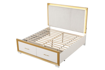 Contemporary Queen Tufted Bed - White Wood Frame for Bedroom