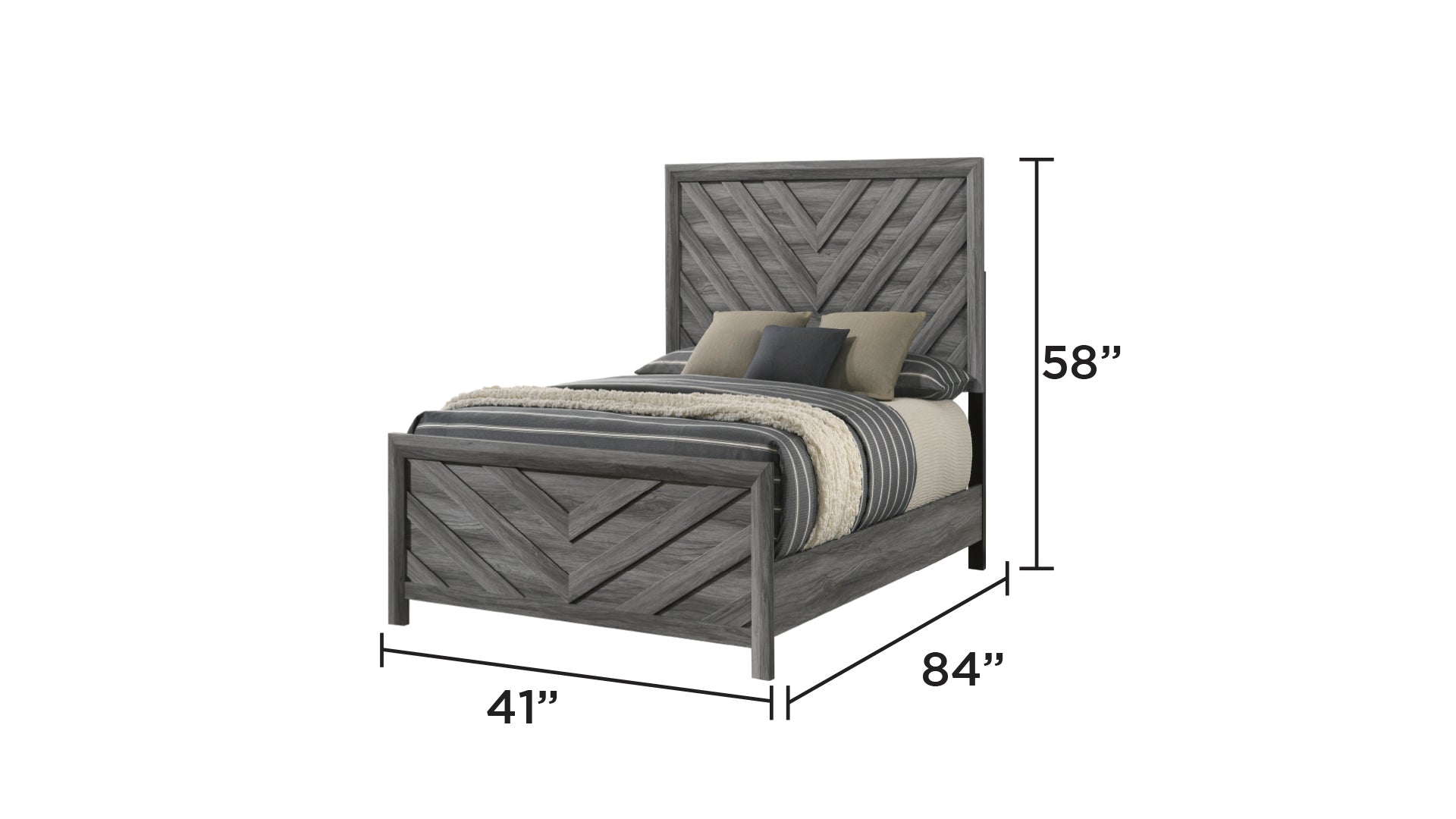 Modern Gray Acacia Wood Twin Bed Frame with Headboard and Footboard for Bedroom
