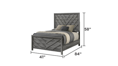 Modern Gray Acacia Wood Twin Bed Frame with Headboard and Footboard for Bedroom