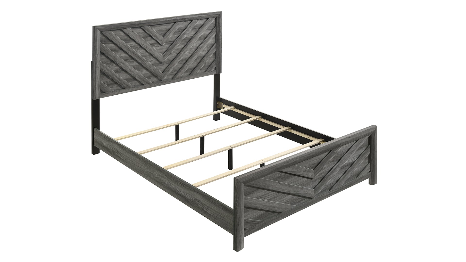 Modern Gray Acacia Wood Twin Bed Frame with Headboard and Footboard for Bedroom