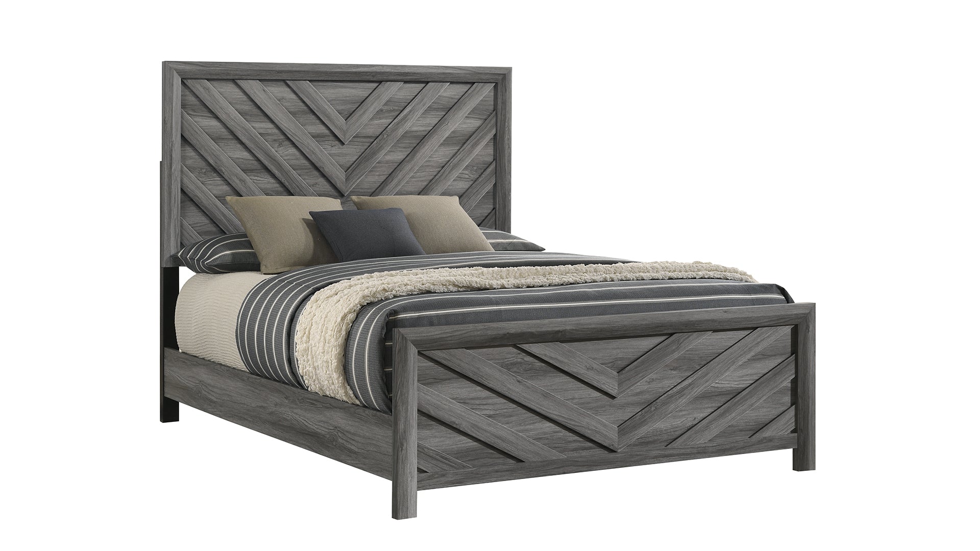 Modern Gray Acacia Wood Twin Bed Frame with Headboard and Footboard for Bedroom