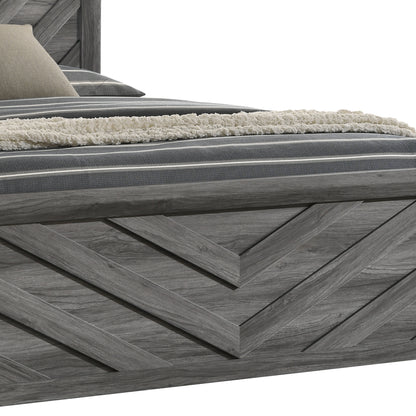 Modern Gray Acacia Wood Twin Bed Frame with Headboard and Footboard for Bedroom
