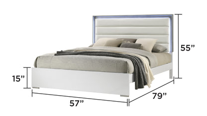 Full White Wood Bed Frame with LED Headboard