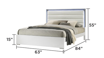 Olivia Queen Bed - White, Wood & LED Headboard