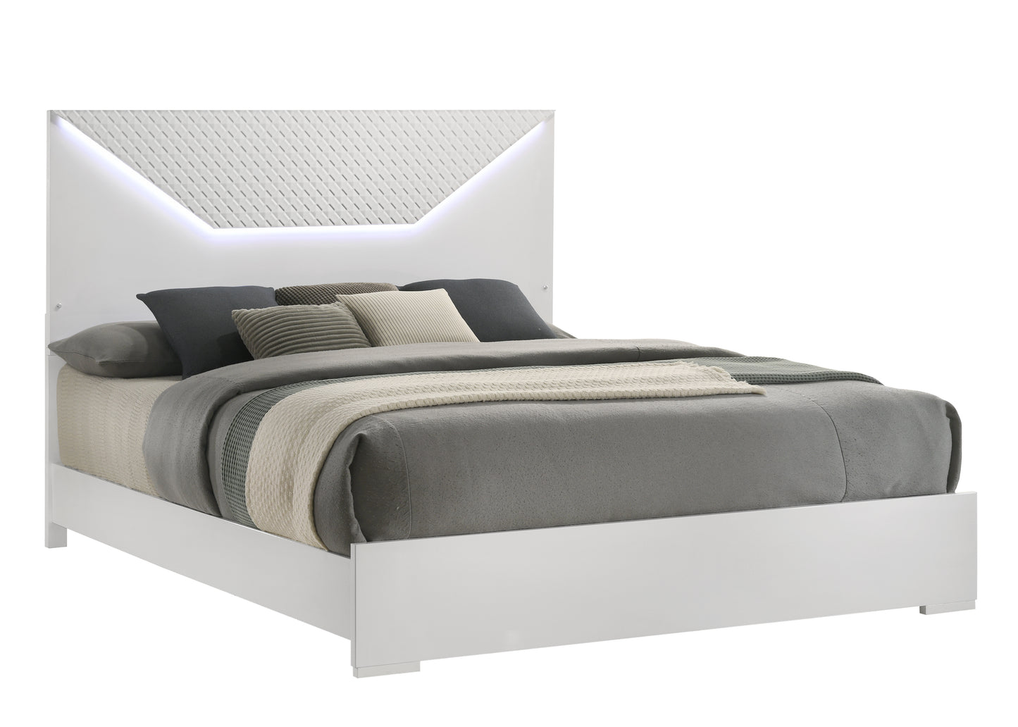 Blanca Modern Style Queen Bed Made with LED Headboard & Wood in White
