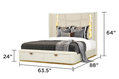 King Size Beige Wood Bed Frame with Storage