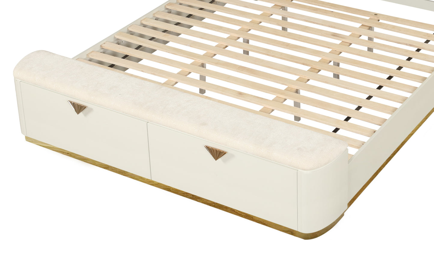 King Size Beige Wood Bed Frame with Storage