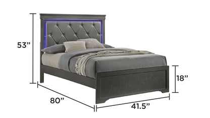 Modern Metallic Grey Twin Bed with LED Headboard