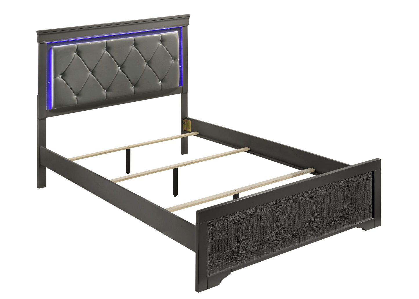 Modern Metallic Grey Twin Bed with LED Headboard