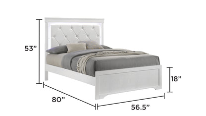 Full White Wood Bed Frame with LED Headboard