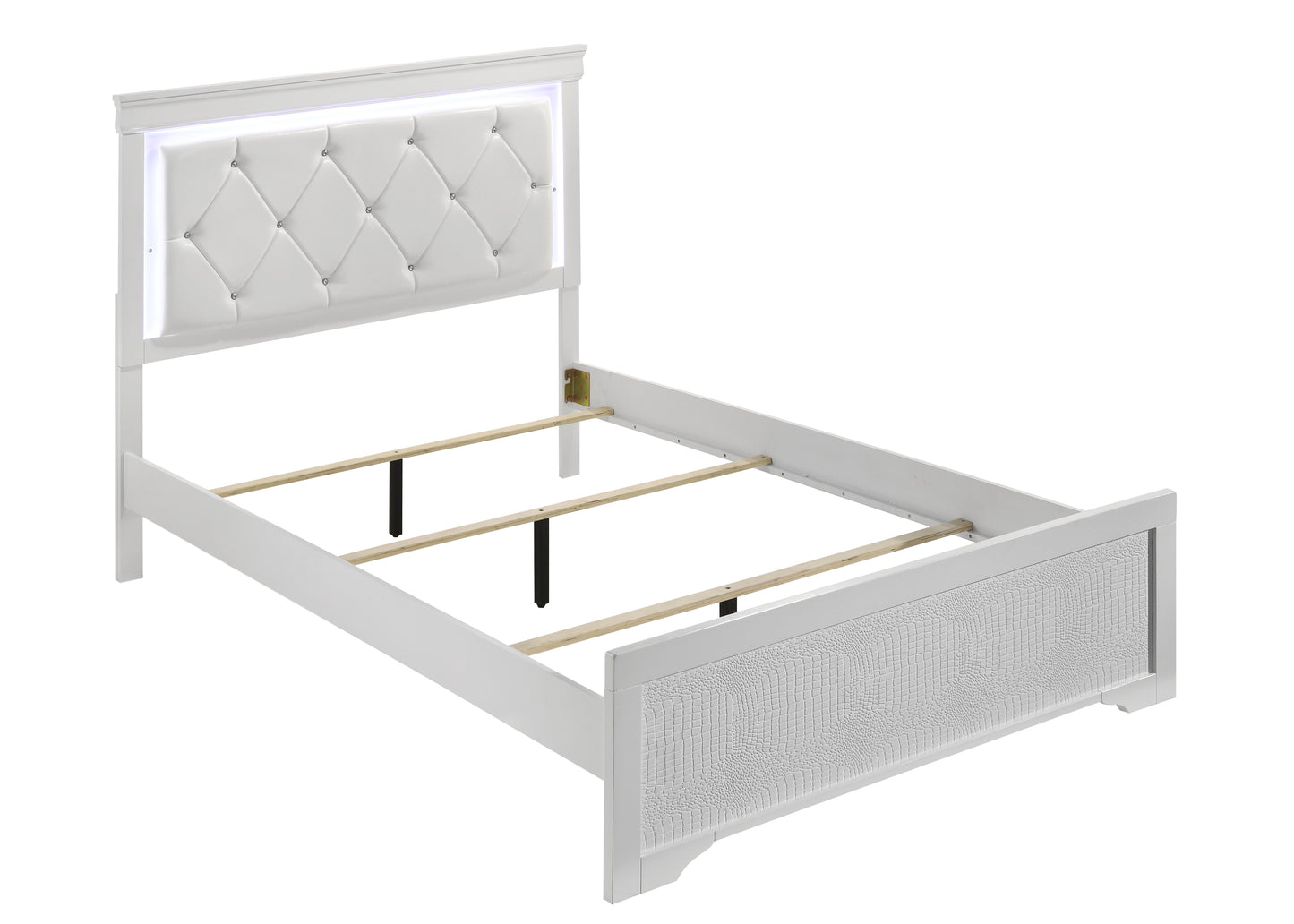 Full White Wood Bed Frame with LED Headboard
