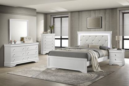 Full White Wood Bed Frame with LED Headboard