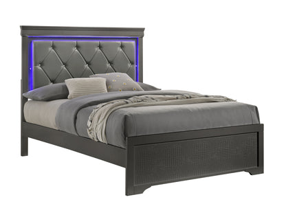 Modern Metallic Grey Queen Bed with LED Headboard