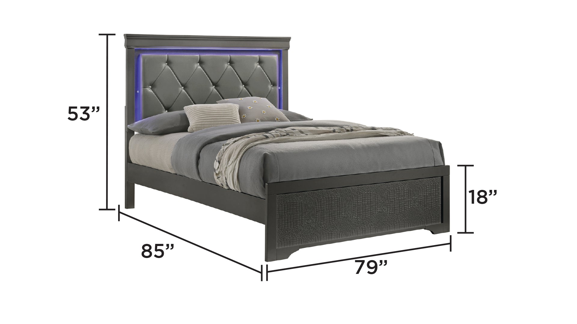 King Size Metallic Grey Wood Bed Frame