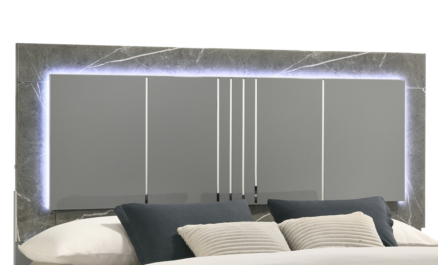 Queen Gray Wood Bed Frame with LED Headboard for Bedroom