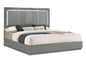 Elara Queen Bed – Two-Tone High-Gloss Marble & Lacquer Finish with LED Lighting, Metal-Finished Legs- Gray