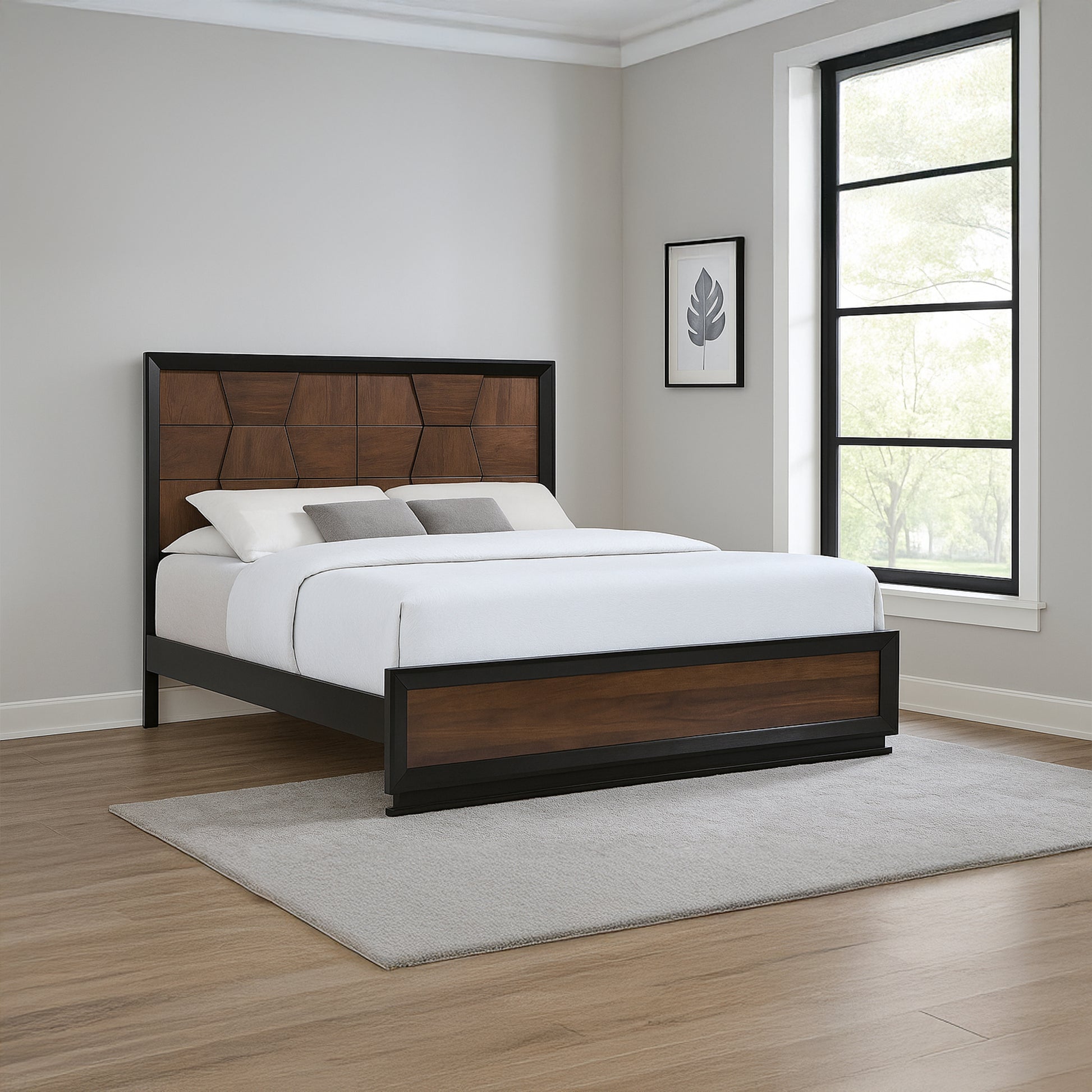 Walnut Wood Queen Bed Frame - Traditional Style