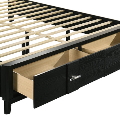 Queen Storage Bed - Black Wood Frame with Velvet Drawers