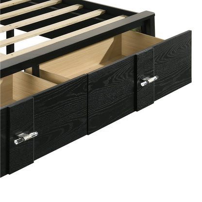 Queen Storage Bed - Black Wood Frame with Velvet Drawers