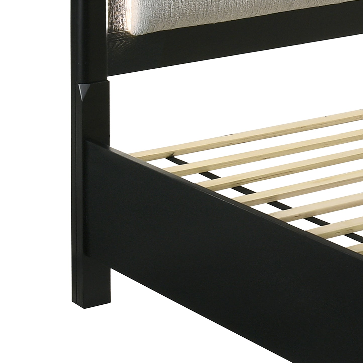 Queen Storage Bed - Black Wood Frame with Velvet Drawers
