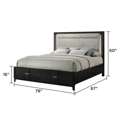 King Size Wood Storage Bed with LED Headboard for Bedroom