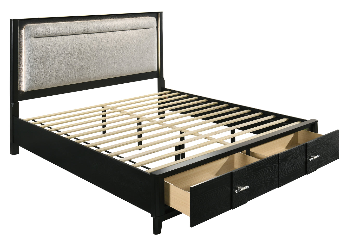 King Size Wood Storage Bed with LED Headboard for Bedroom