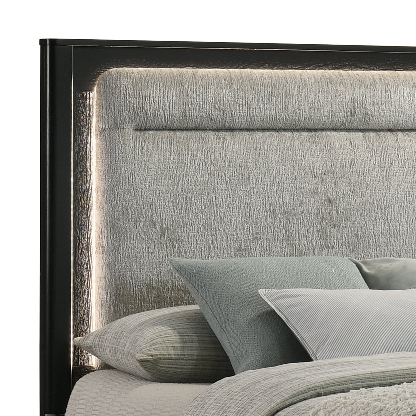 King Size Wood Storage Bed with LED Headboard for Bedroom