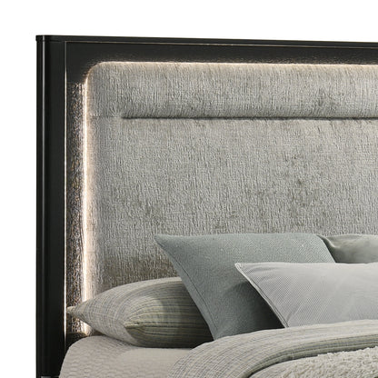 King Size Wood Storage Bed with LED Headboard for Bedroom