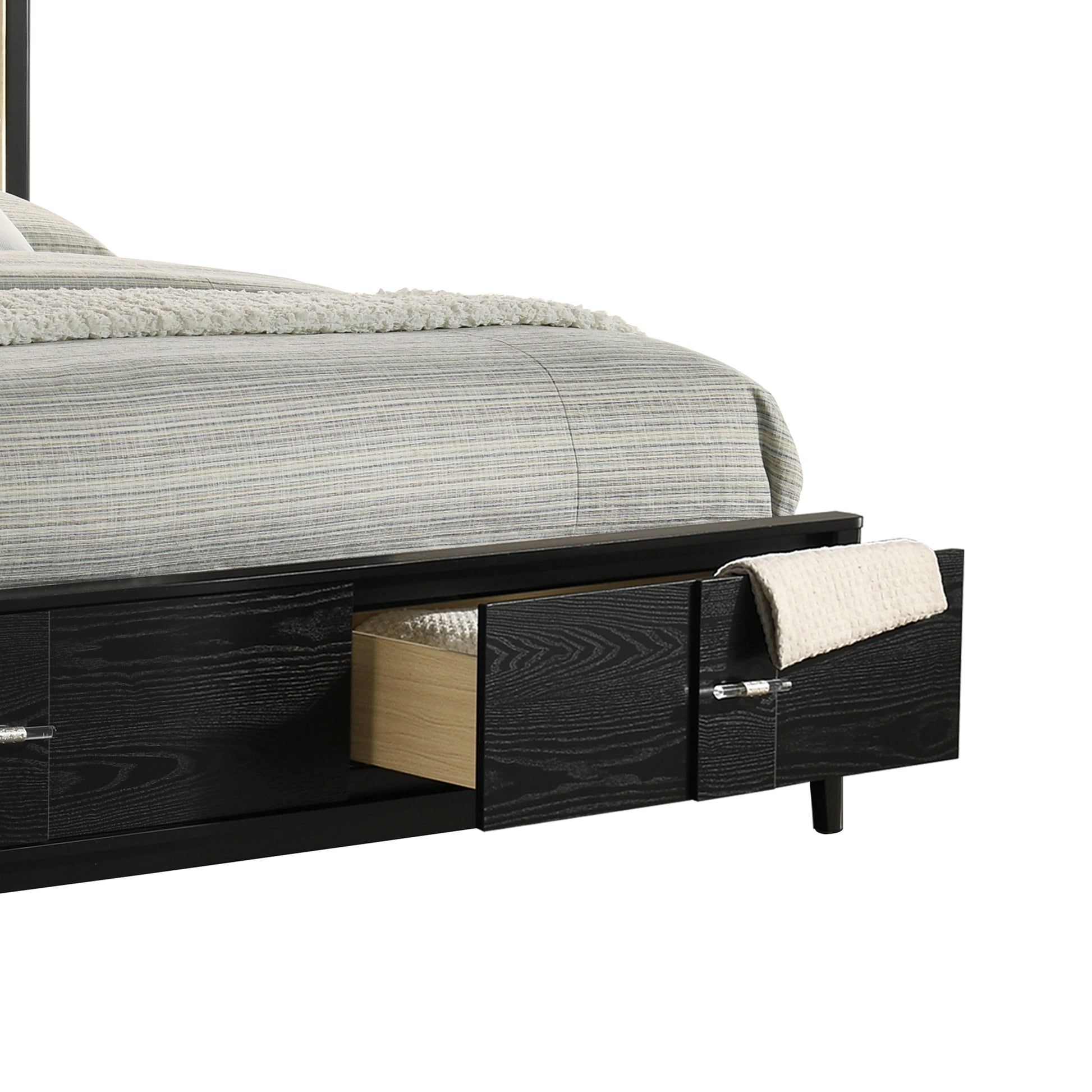 King Size Wood Storage Bed with LED Headboard for Bedroom