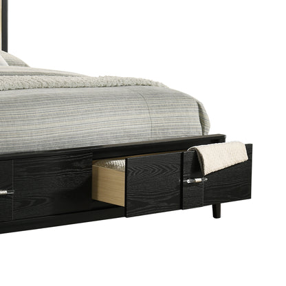 King Size Wood Storage Bed with LED Headboard for Bedroom