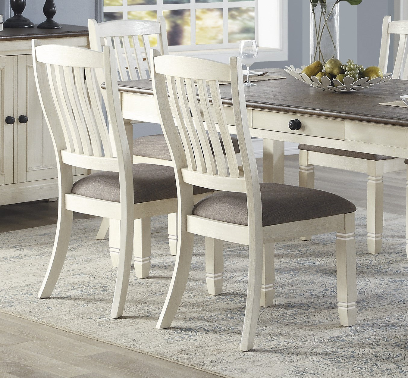Antique White Dining Table Set - 7 Piece with Drawers & Chairs