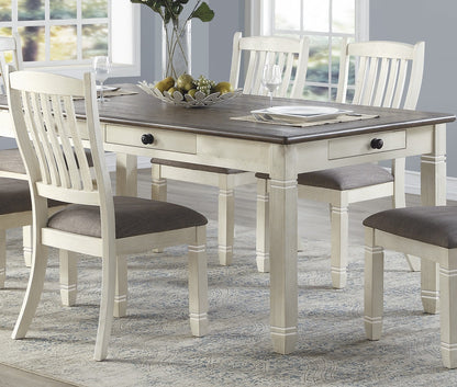 Antique White Dining Table Set - 7 Piece with Drawers & Chairs