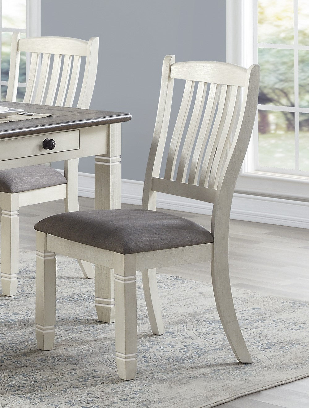 Antique White Dining Table Set - 7 Piece with Drawers & Chairs