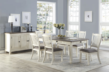 Antique White Dining Table Set - 7 Piece with Drawers & Chairs