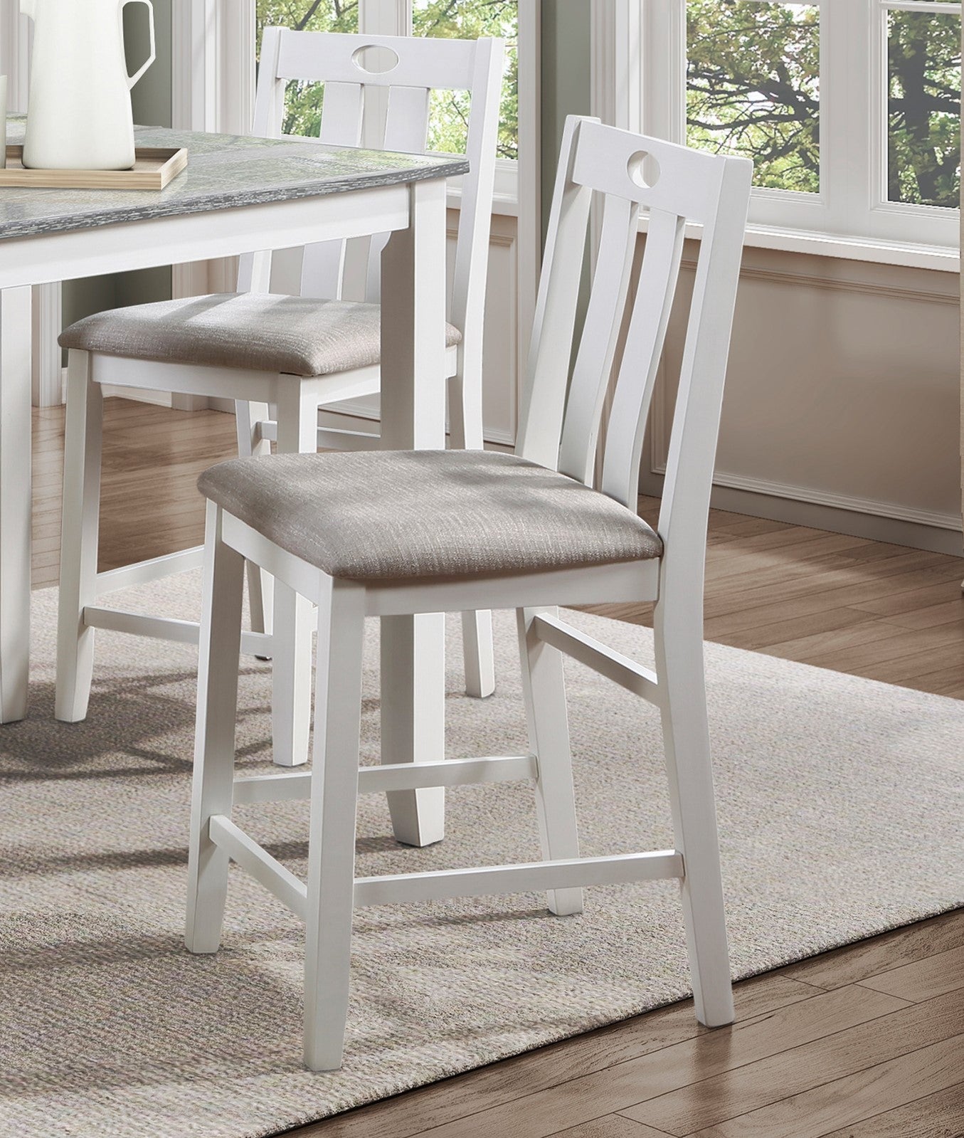 Counter Height Dining Set with Oak Veneer Wood Chairs and Table for Dining Room