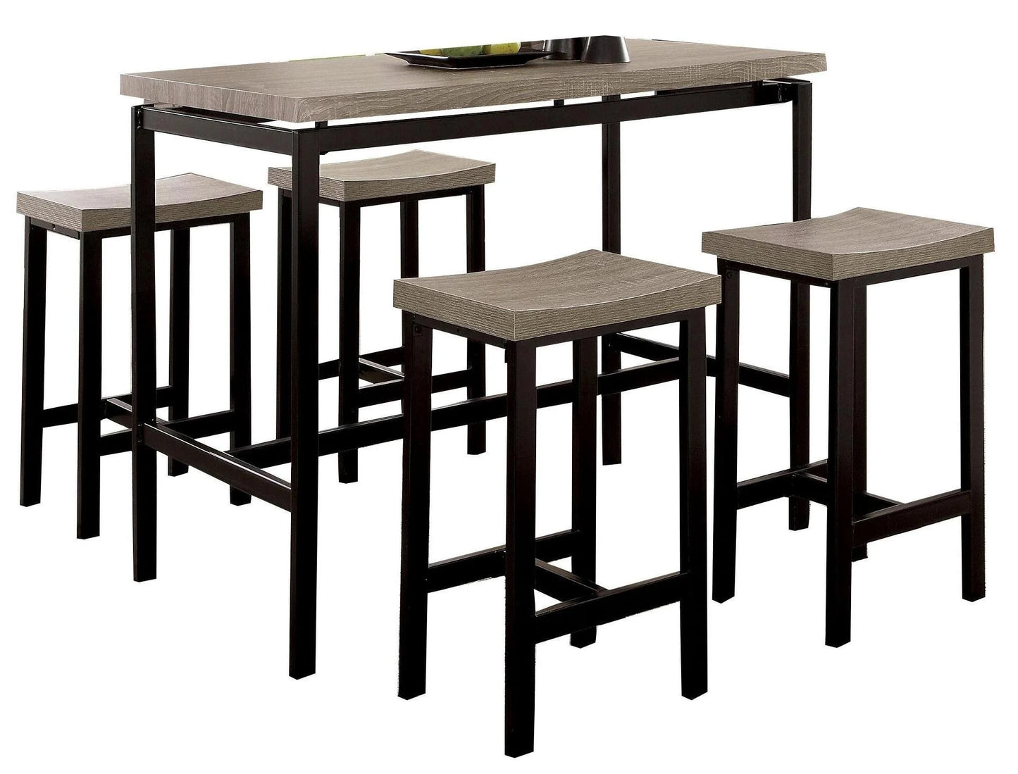 Contemporary Metal Dining Set with Black Gray Chairs and Table