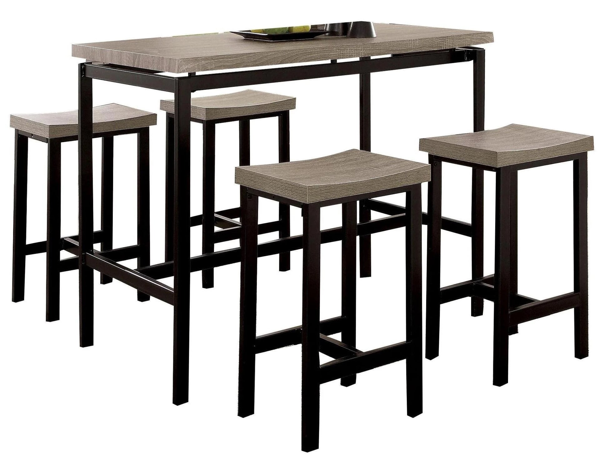 Contemporary Metal Dining Set with Black Gray Chairs and Table