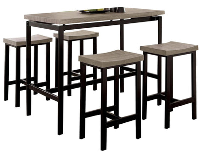 Contemporary Metal Dining Set with Black Gray Chairs and Table