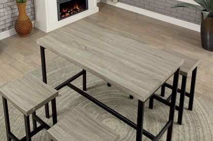 Contemporary Metal Dining Set with Black Gray Chairs and Table