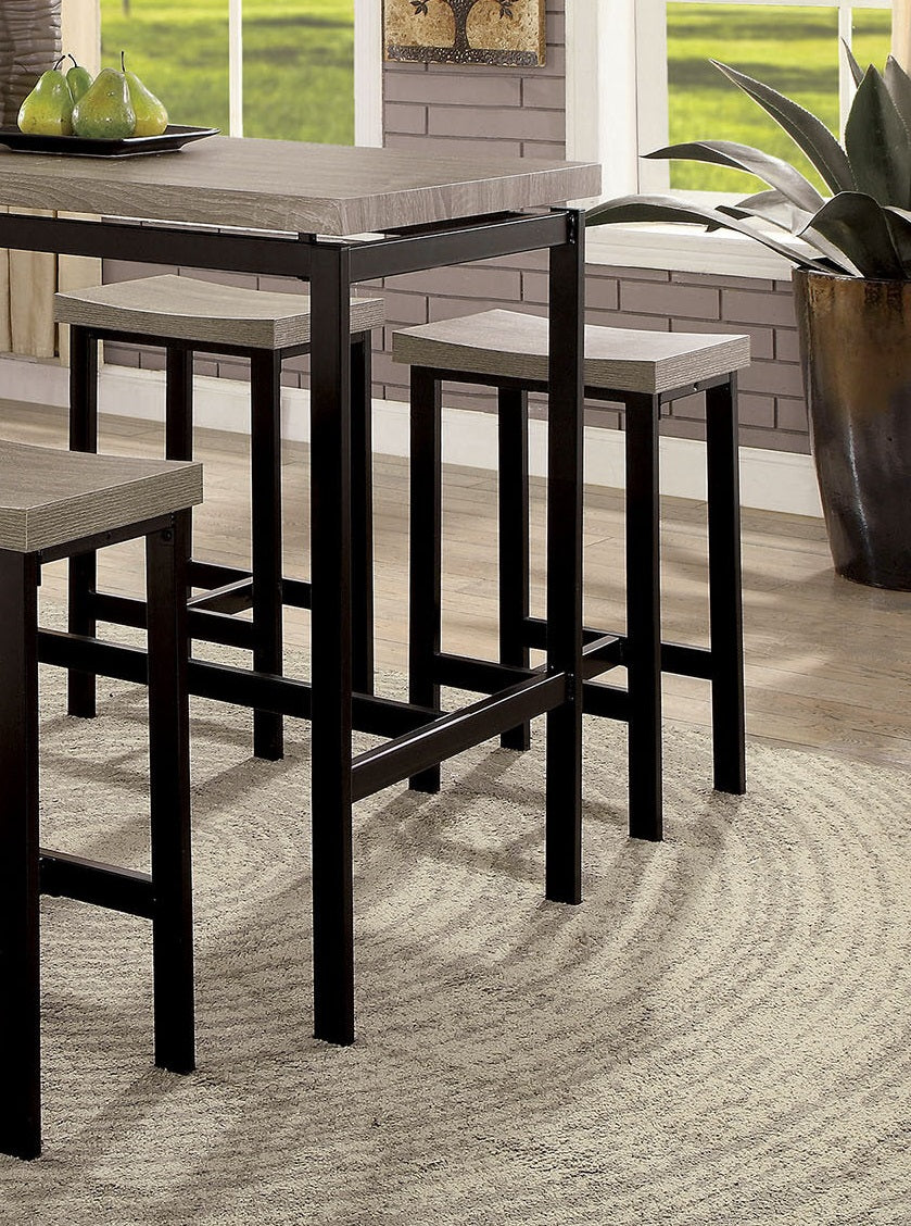 Contemporary Metal Dining Set with Black Gray Chairs and Table