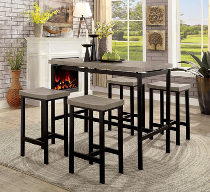 Contemporary Metal Dining Set with Black Gray Chairs and Table