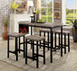 5 Pc Counter Height Table Set Two Tone Design Black Gray Dining Chairs Sturdy Metal Construction PVC Table Top Dining Room Furniture
