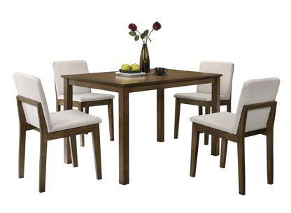 5 Piece Dark Walnut Dining Table Set with Beige Chairs