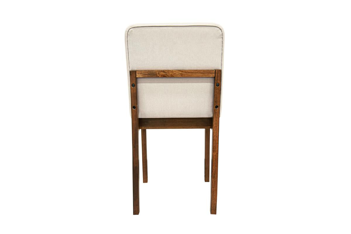 5 Piece Dark Walnut Dining Table Set with Beige Chairs