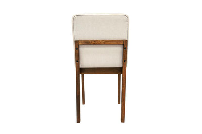 5 Piece Dark Walnut Dining Table Set with Beige Chairs