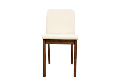 5 Piece Dark Walnut Dining Table Set with Beige Chairs