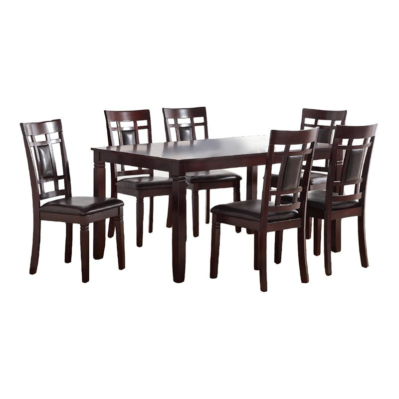 7 Piece Brown Birch Wood Dining Table Set with Chairs