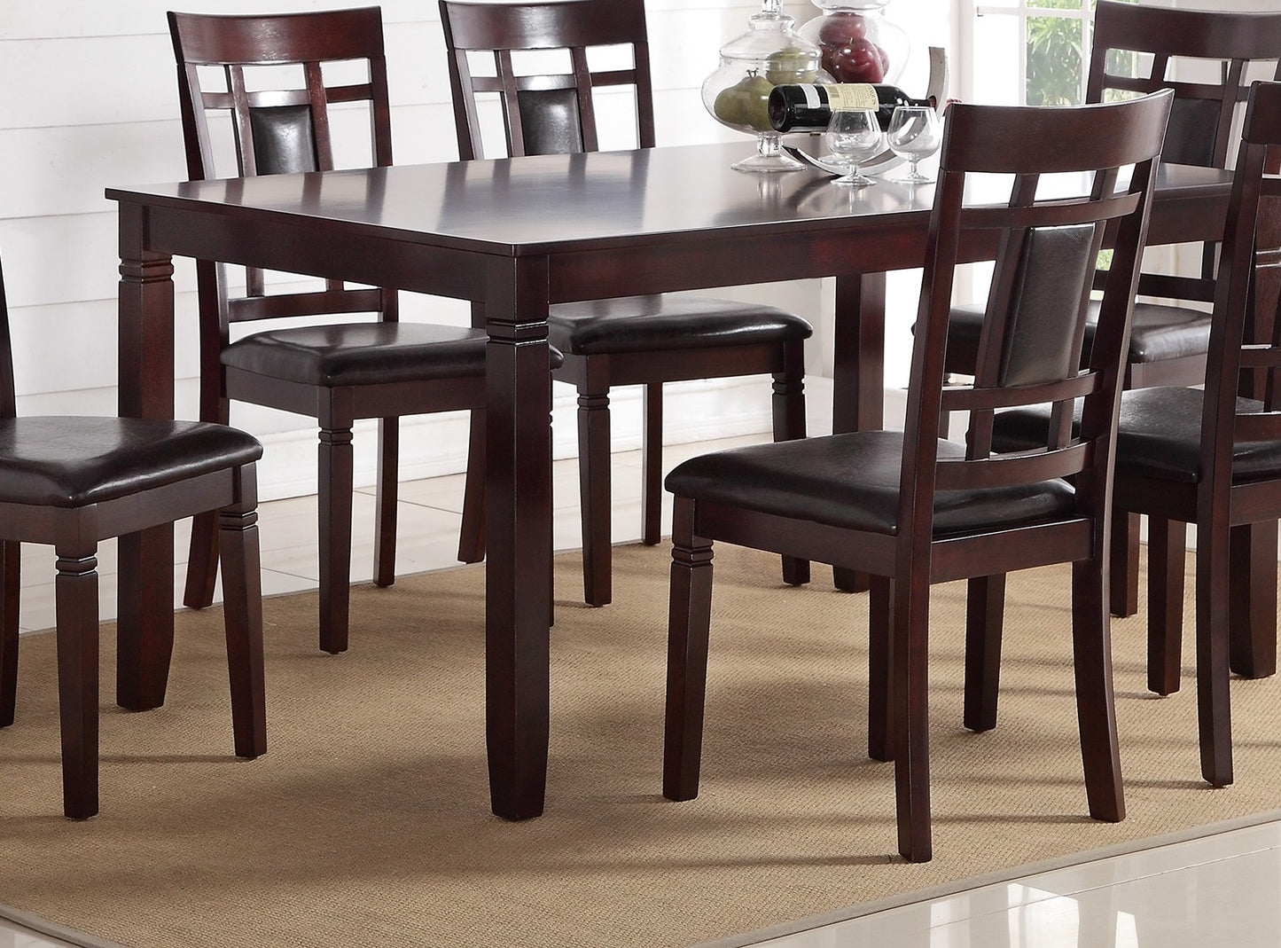 7 Piece Brown Birch Wood Dining Table Set with Chairs